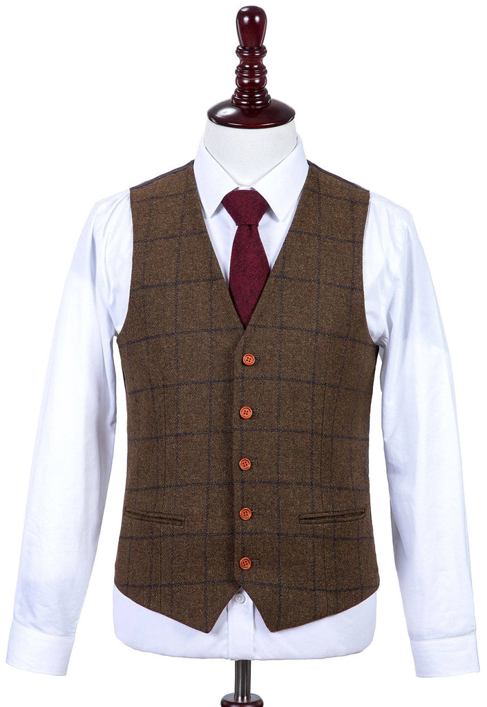 Country Brown Windowpane Tweed Waistcoat – Empire Outlet