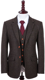 Dark Brown Herringbone Tweed  3 Piece Suit
