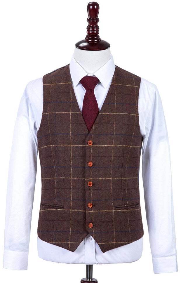 Brown Overcheck Twill Tweed 3 Piece Suit – Empire Outlet