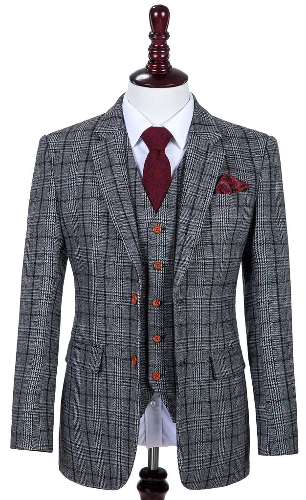 grey checked tweed suit