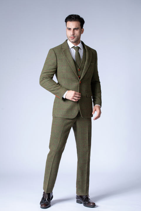 green tweed suit jacket