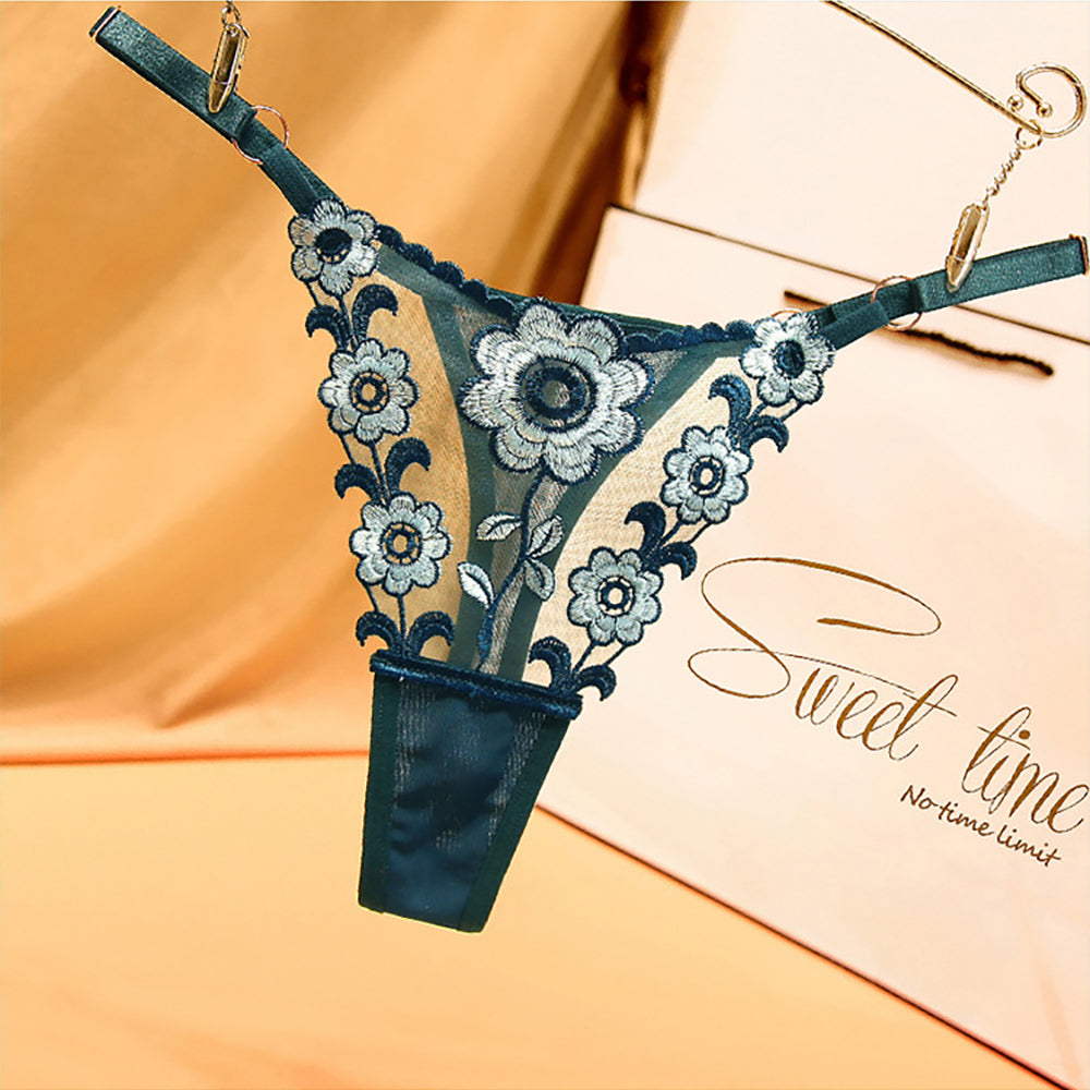 Women Panties Ladies Embroidered Panties Flashing Diamond Waist Adjustable  Mesh Thong 