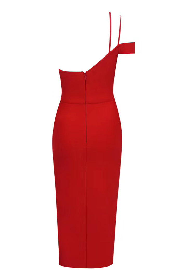 Red One Shoulder Strappy Bandage Dress – Chicida