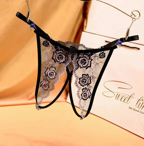 Womens Floral Butterfly Mesh Open Crotch G-string Cross Ultra-Thin