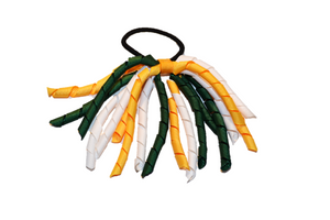 White, Yellow, and Dark Green Korker Ribbon Ponytail - Dream Lily Designs