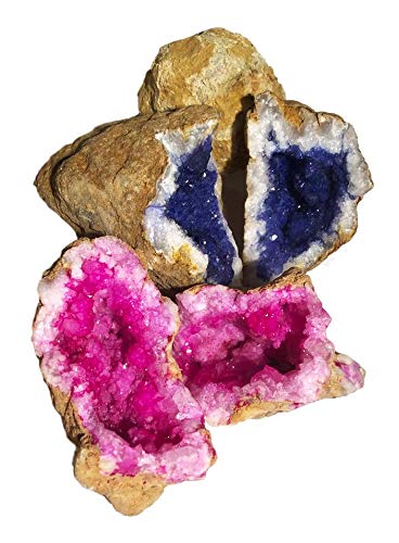 Geode Gift Collection - Set of 3 - Pink and Blue Dyed Split and 1 Crac