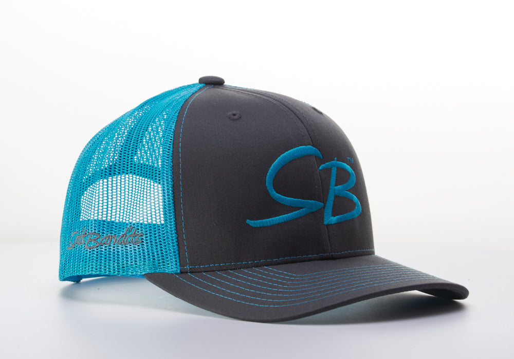 SaltBandits鈩  Trucker Hat Charcoal/Neon Blue