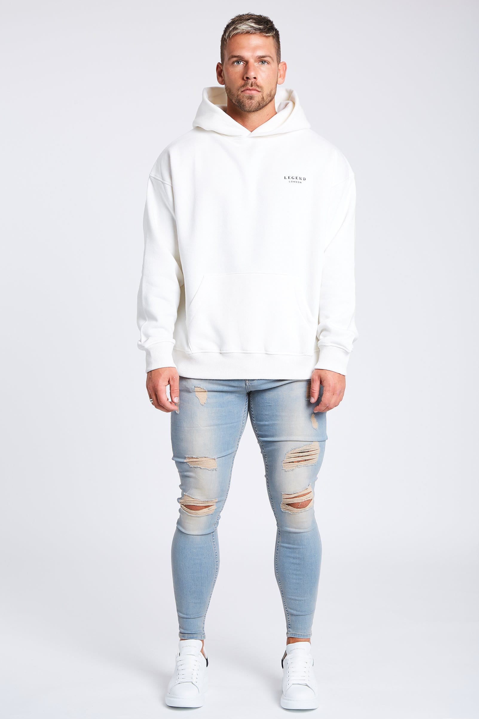 BRANDED PULLOVER HOODIE - CREAM