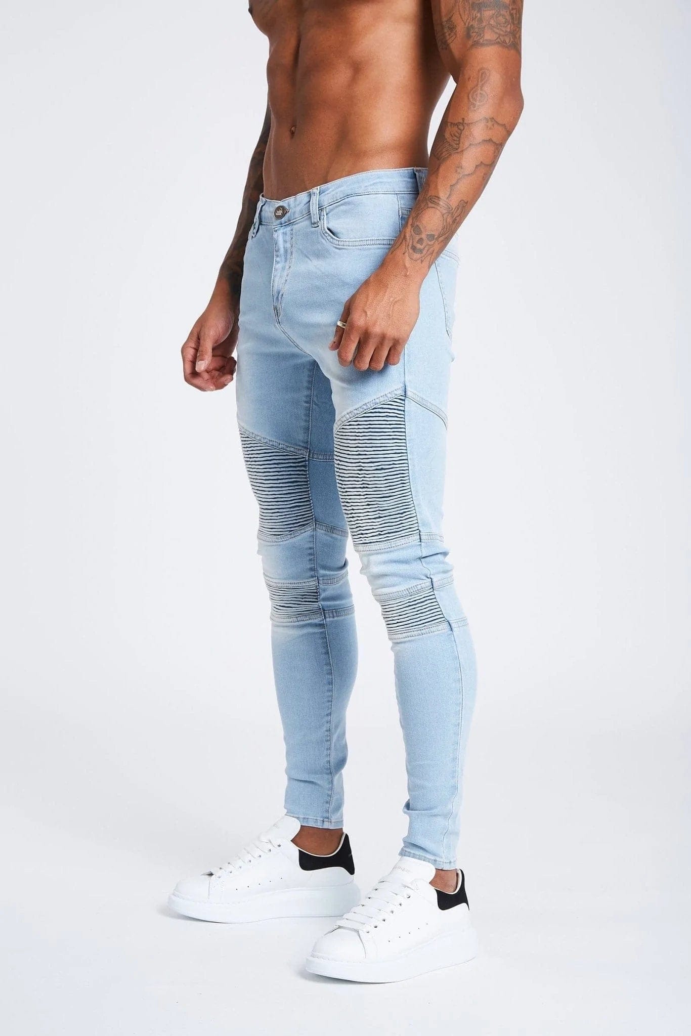 LIGHT BLUE BIKER JEANS - NON RIPPED