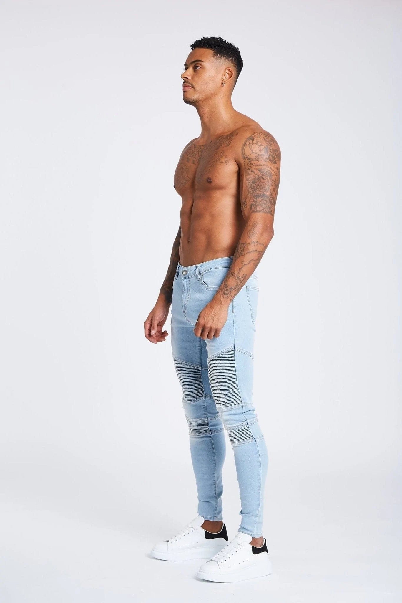 LIGHT BLUE BIKER JEANS - NON RIPPED