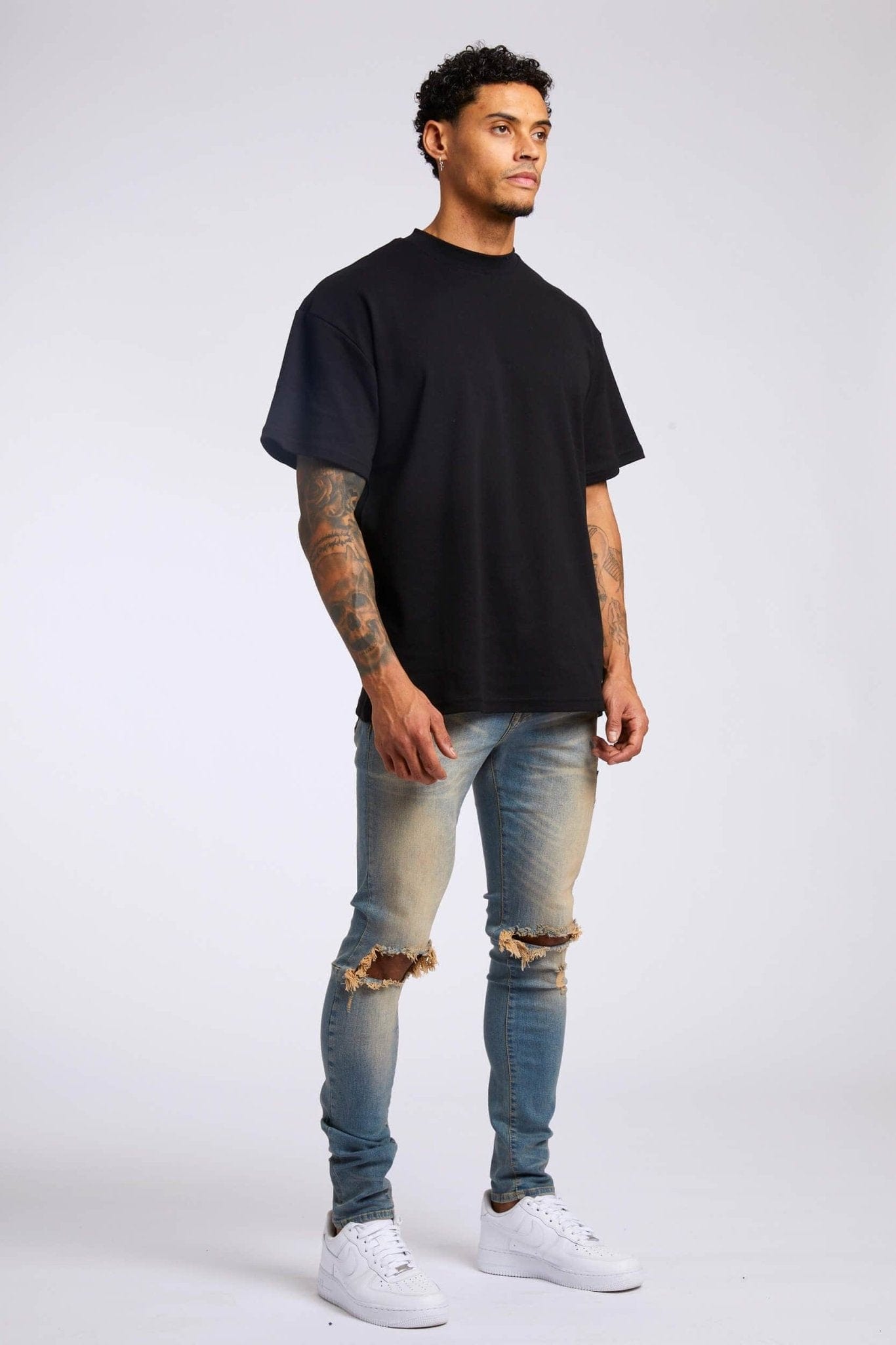 PREMIUM SKINNY FIT JEANS - STONE WASH DESTROYED KNEE