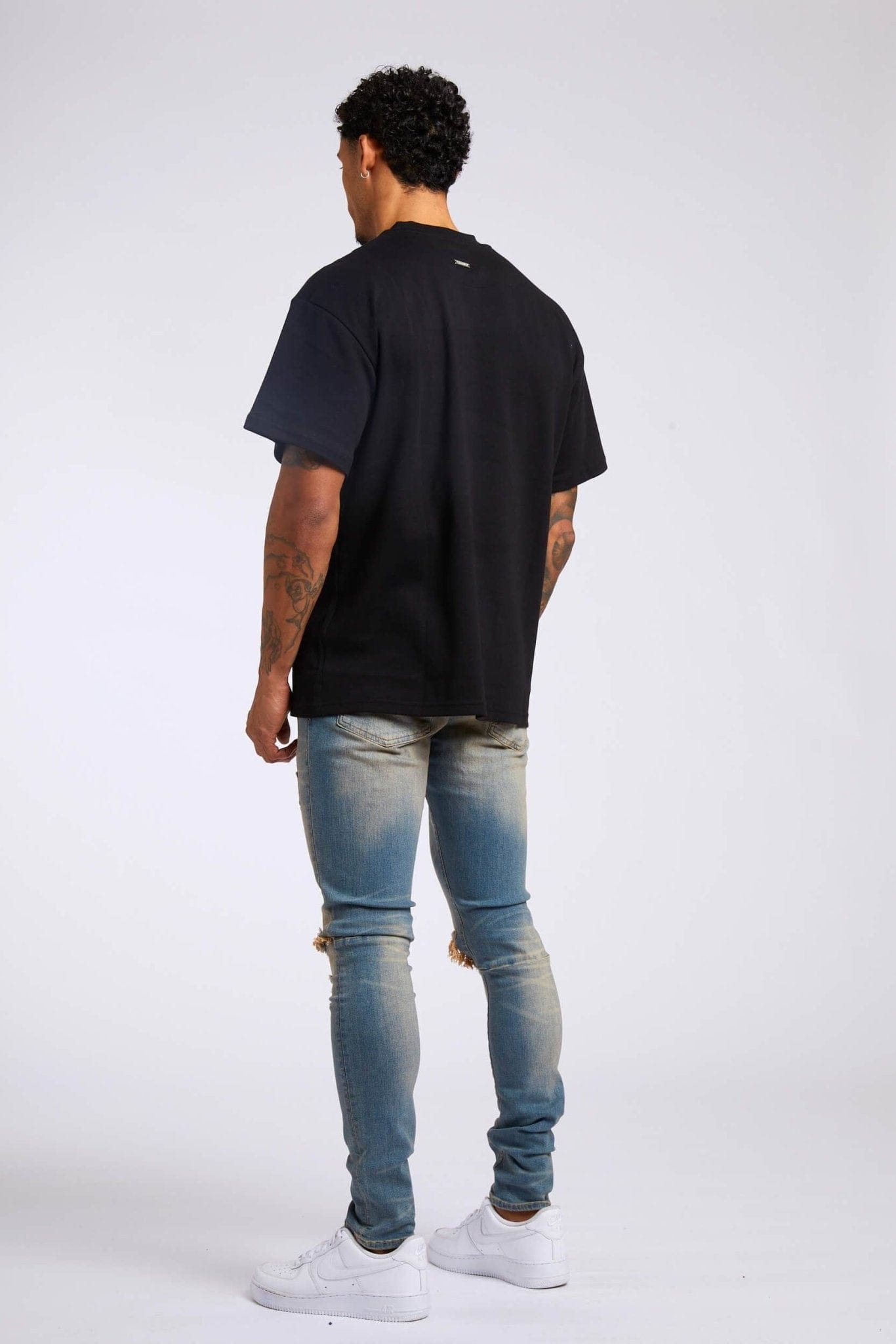 PREMIUM SKINNY FIT JEANS - STONE WASH DESTROYED KNEE