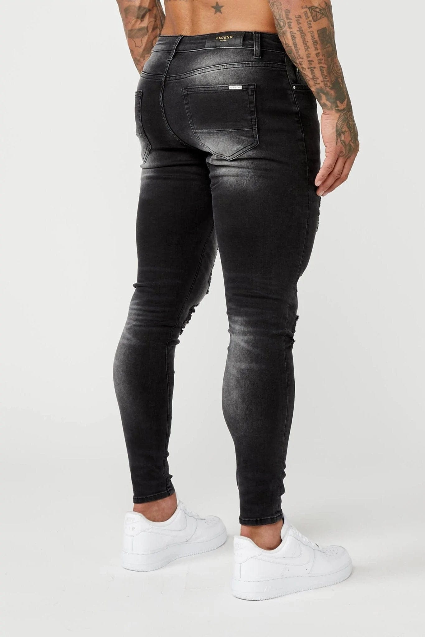 PREMIUM SPRAY-ON FIT JEANS - GREY WASHED RIPPED & REPAIRED