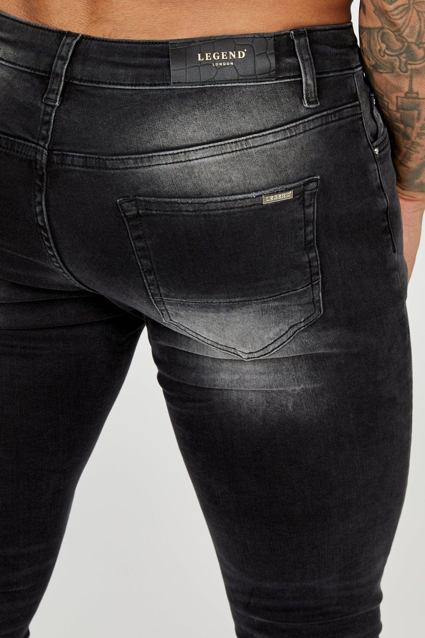 PREMIUM SPRAY-ON FIT JEANS - GREY WASHED RIPPED & REPAIRED