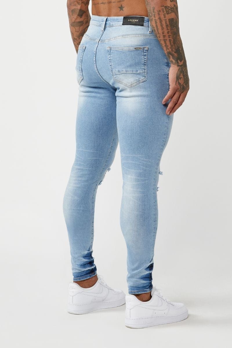 PREMIUM SPRAY-ON FIT JEANS - LIGHT BLUE RIPPED KNEE