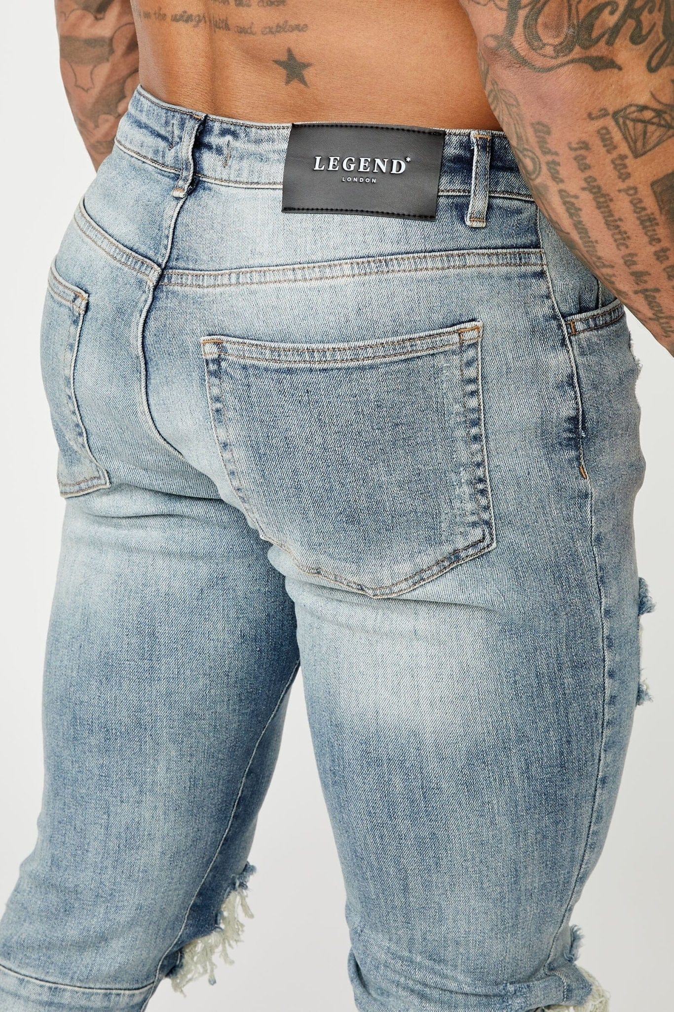 SKINNY FIT JEANS - MID BLUE RIPPED & REPAIRED