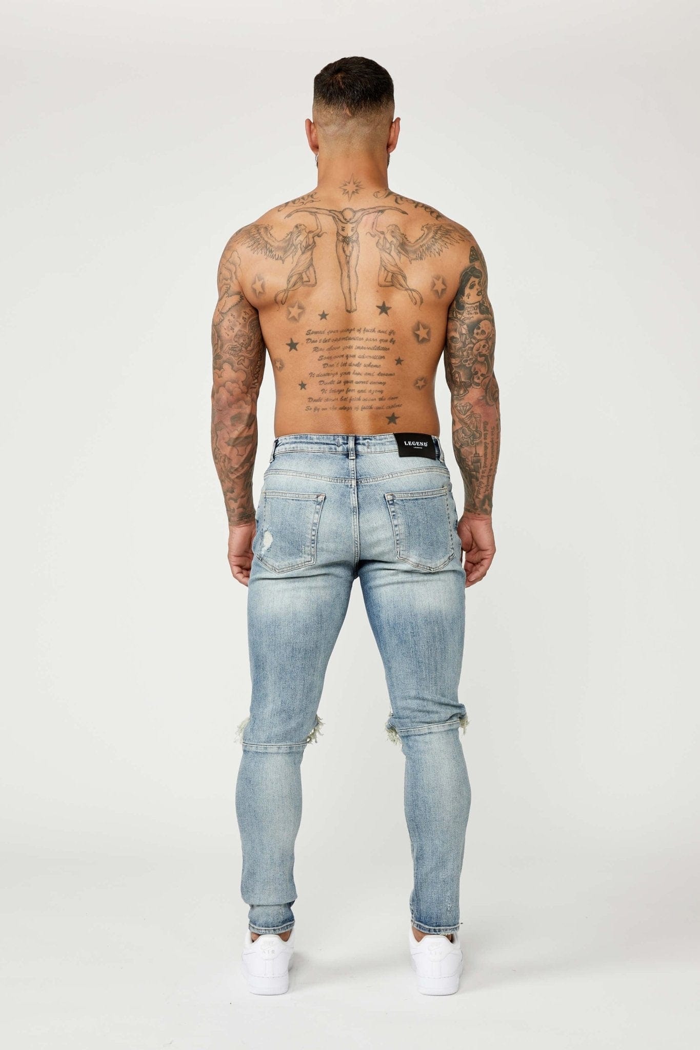 SKINNY FIT JEANS - MID BLUE RIPPED & REPAIRED