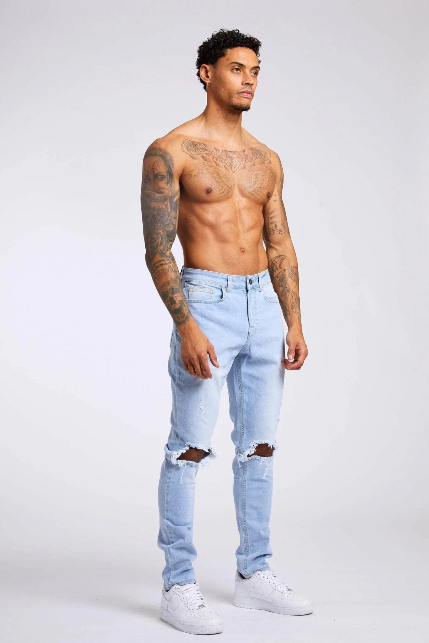 SLIM FIT JEANS 1.0 - LIGHT BLUE WASH DESTROYED KNEE