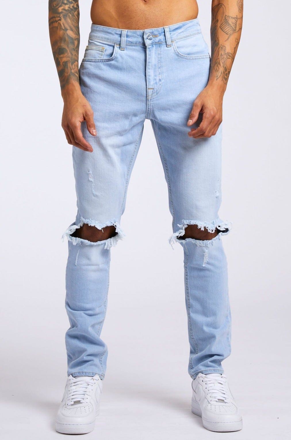 SLIM FIT JEANS 1.0 - LIGHT BLUE WASH DESTROYED KNEE