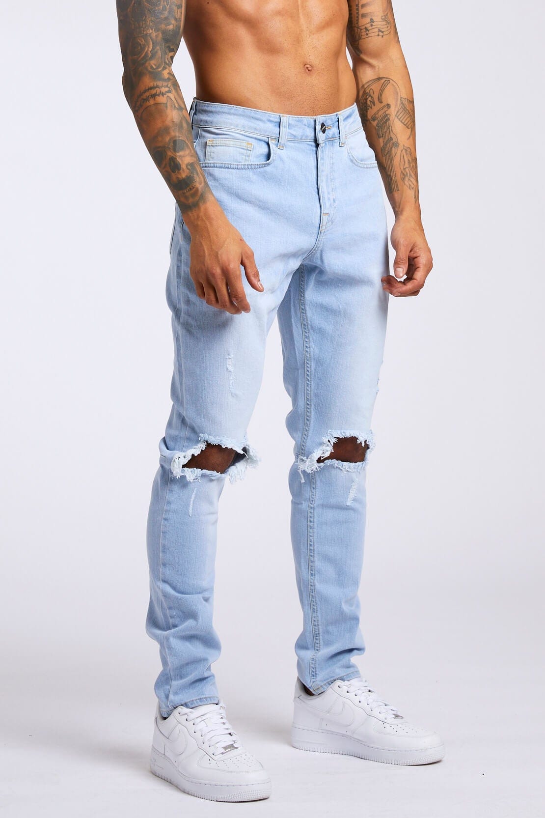 SLIM FIT JEANS 1.0 - LIGHT BLUE WASH DESTROYED KNEE