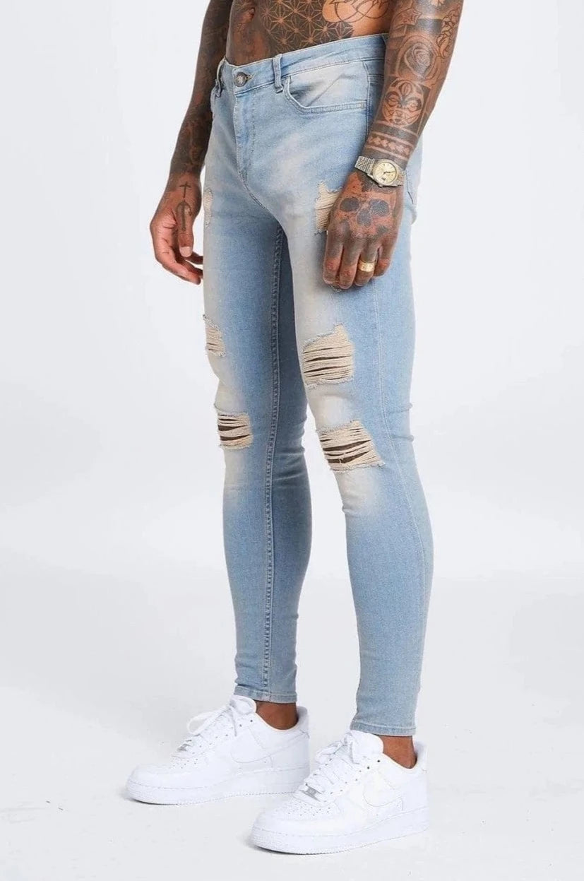 STONE WASHED JEANS - RIPPED & REPAIRED