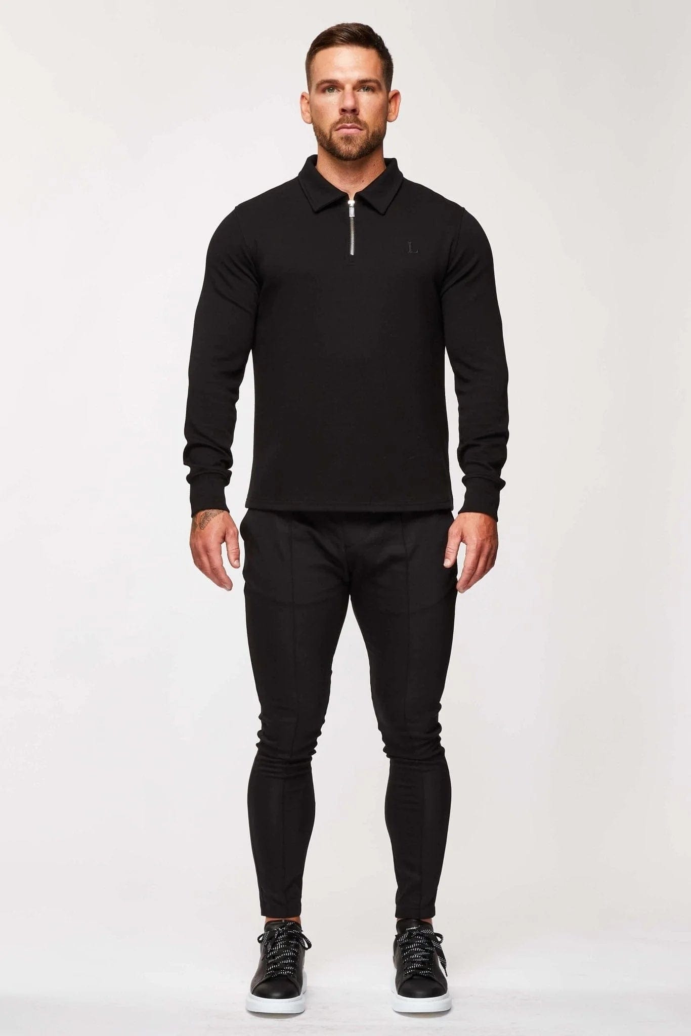 CORE POLO SHIRT QUARTER ZIP LONG SLEEVE - BLACK