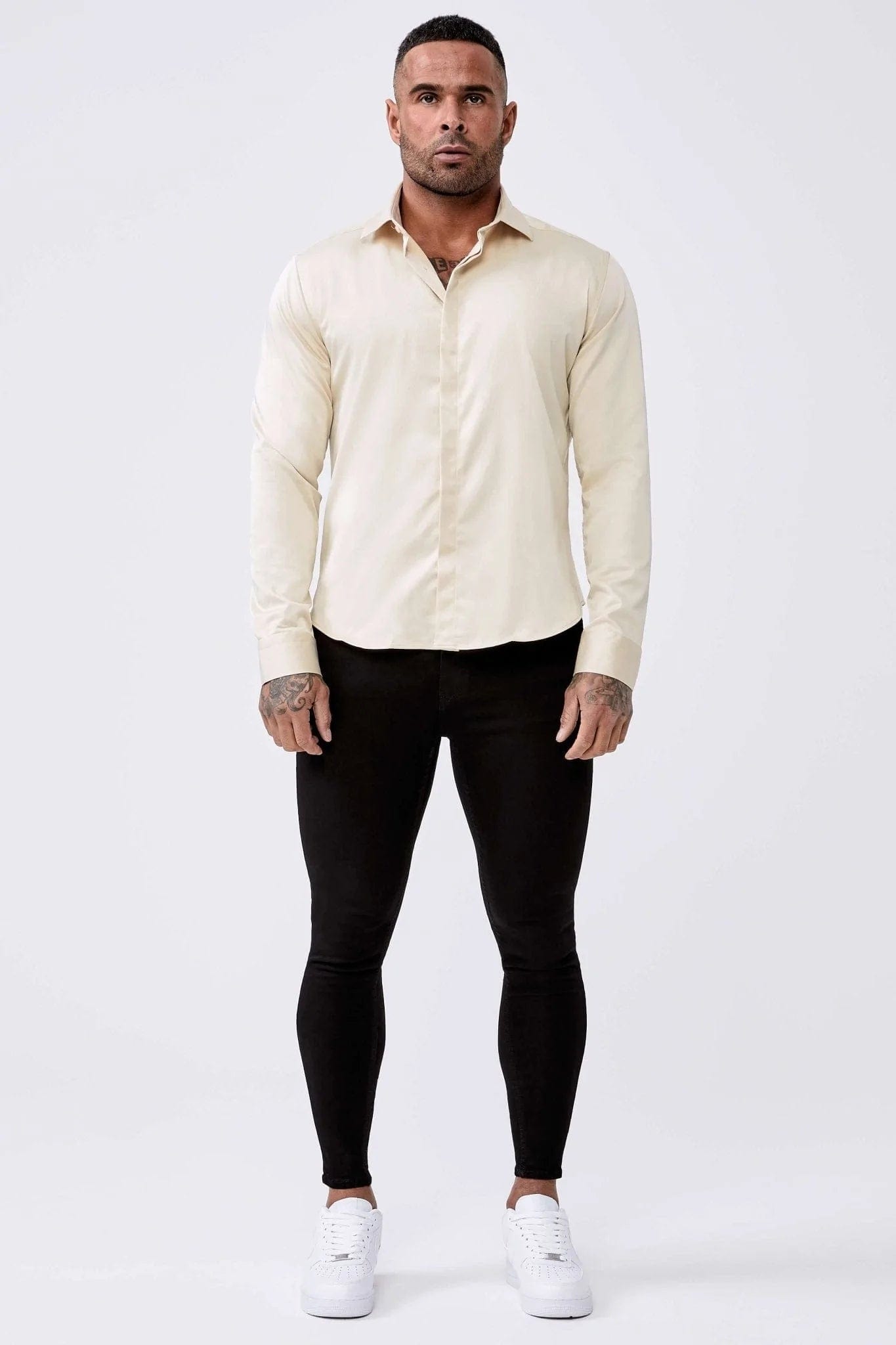 LONG SLEEVE SATIN SHIRT - CHAMPAGNE