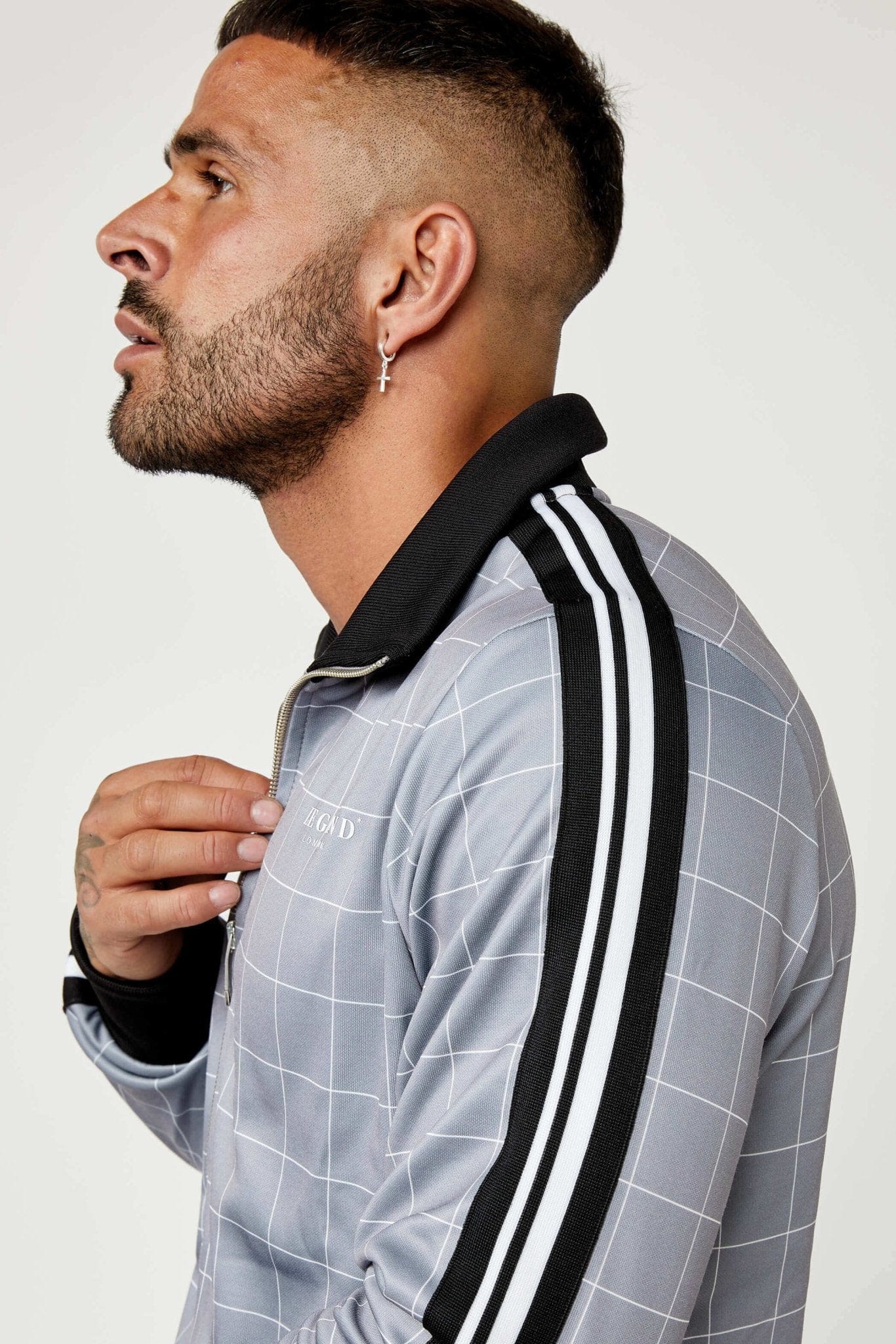 TRACK JACKET IN WINDOWPANE CHECK - GREY