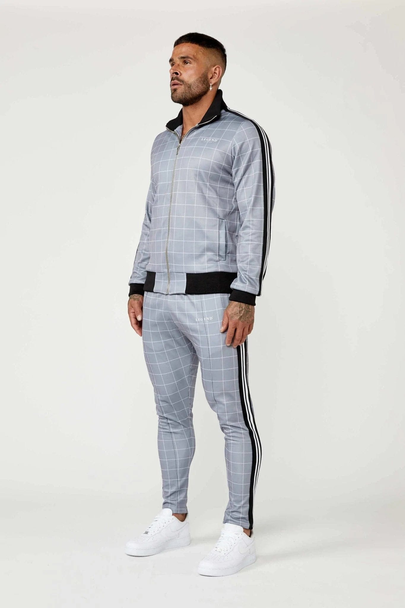 TRACK JACKET IN WINDOWPANE CHECK - GREY