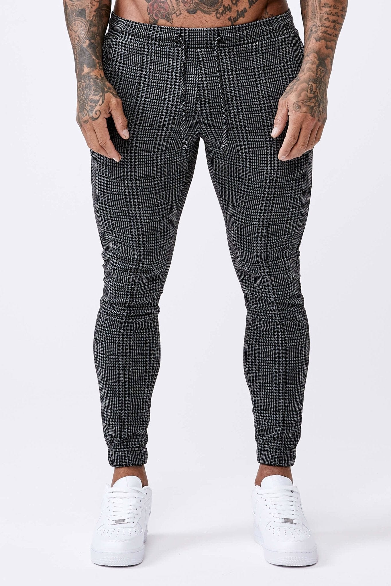 HOUNDSTOOTH CHECK TROUSERS - CHARCOAL GREY