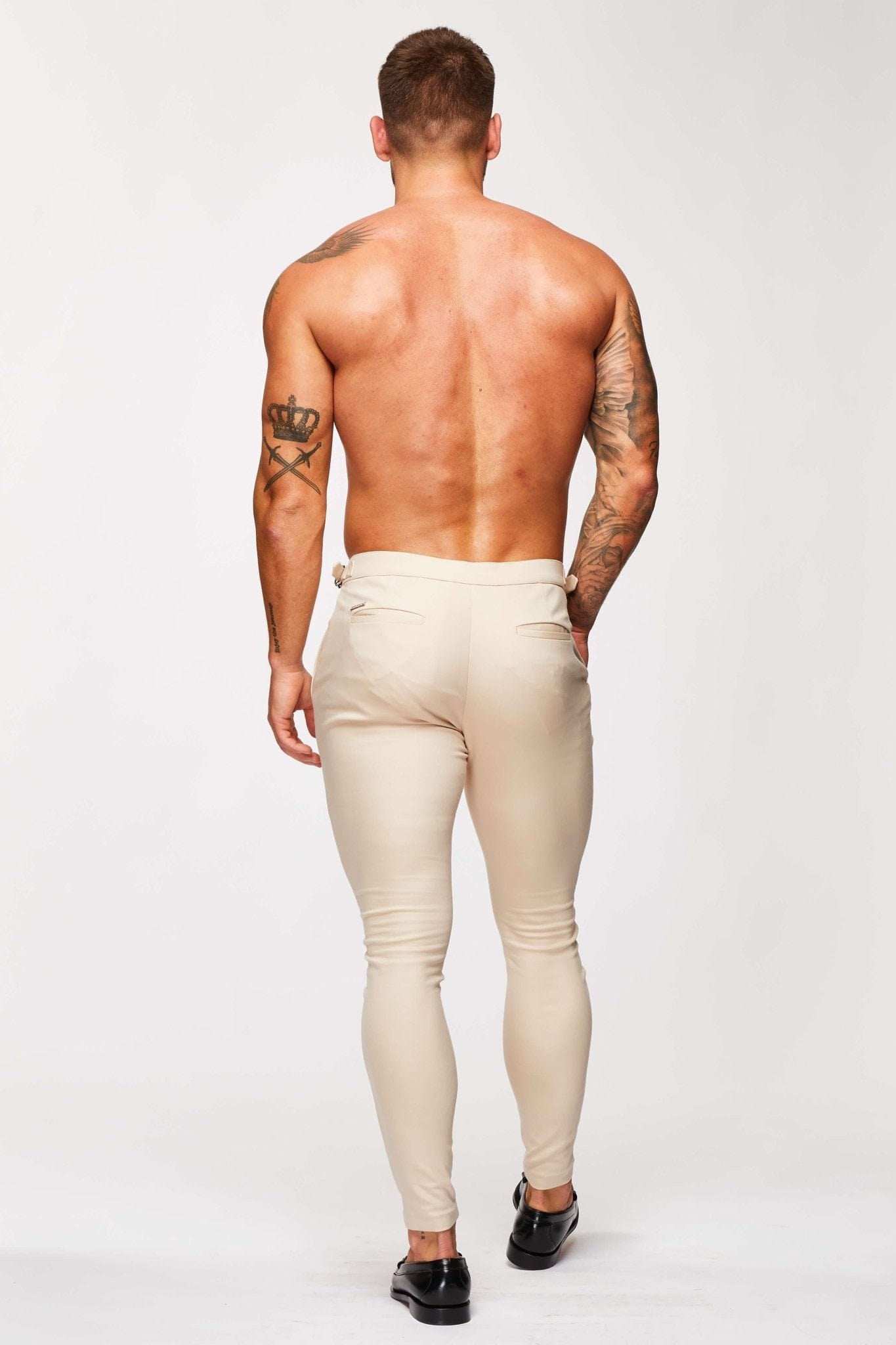 PLAIN STRETCH TROUSER W/ SIDE CINCH - BEIGE