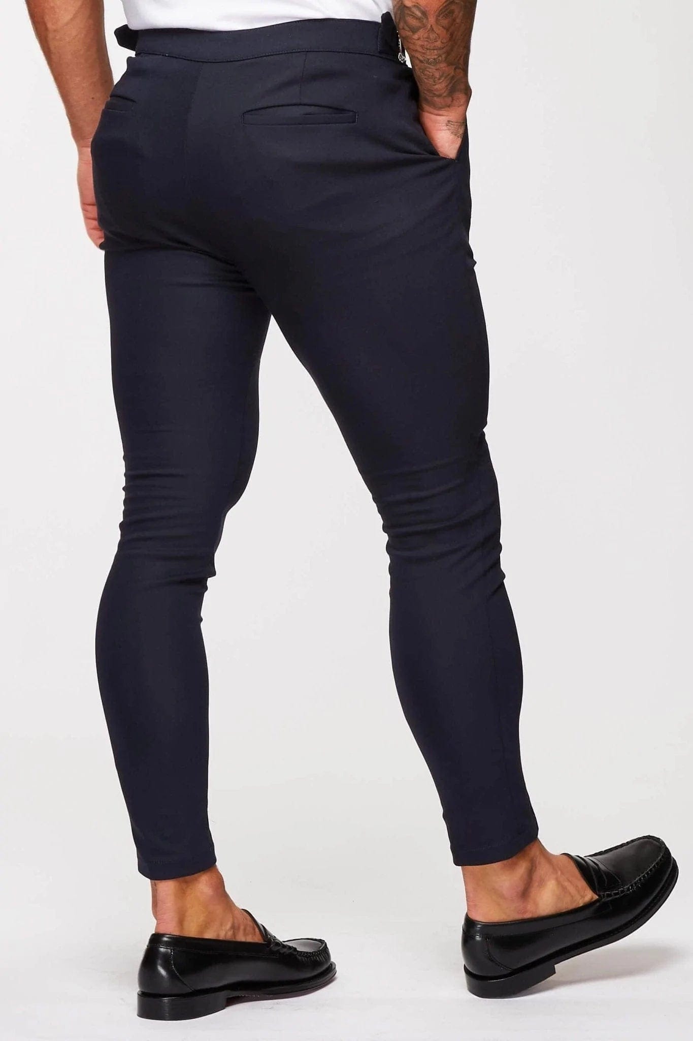 PLAIN STRETCH TROUSER W/SIDE CINCH - NAVY