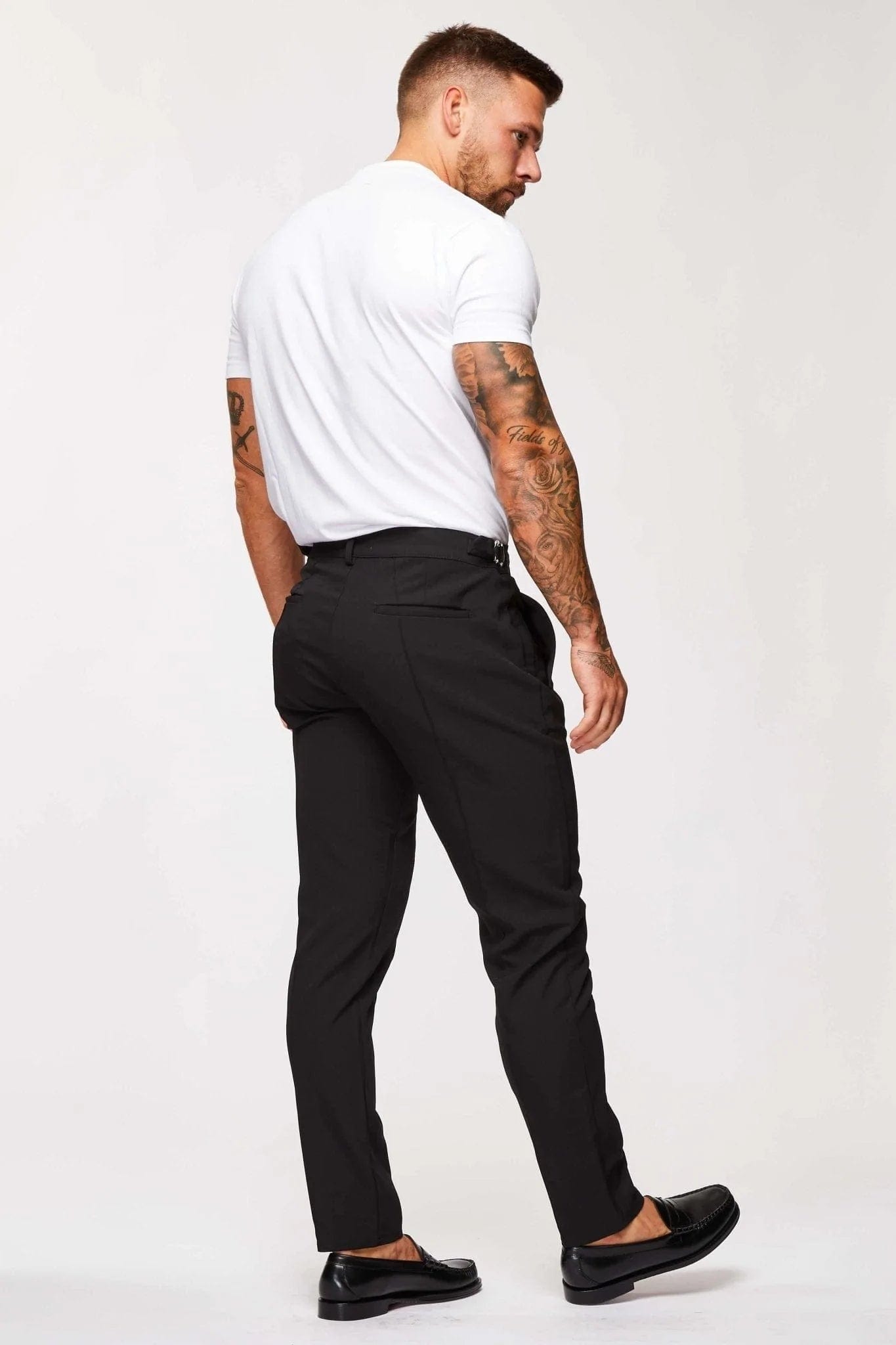 STRAIGHT LEG CINCH TROUSERS- BLACK