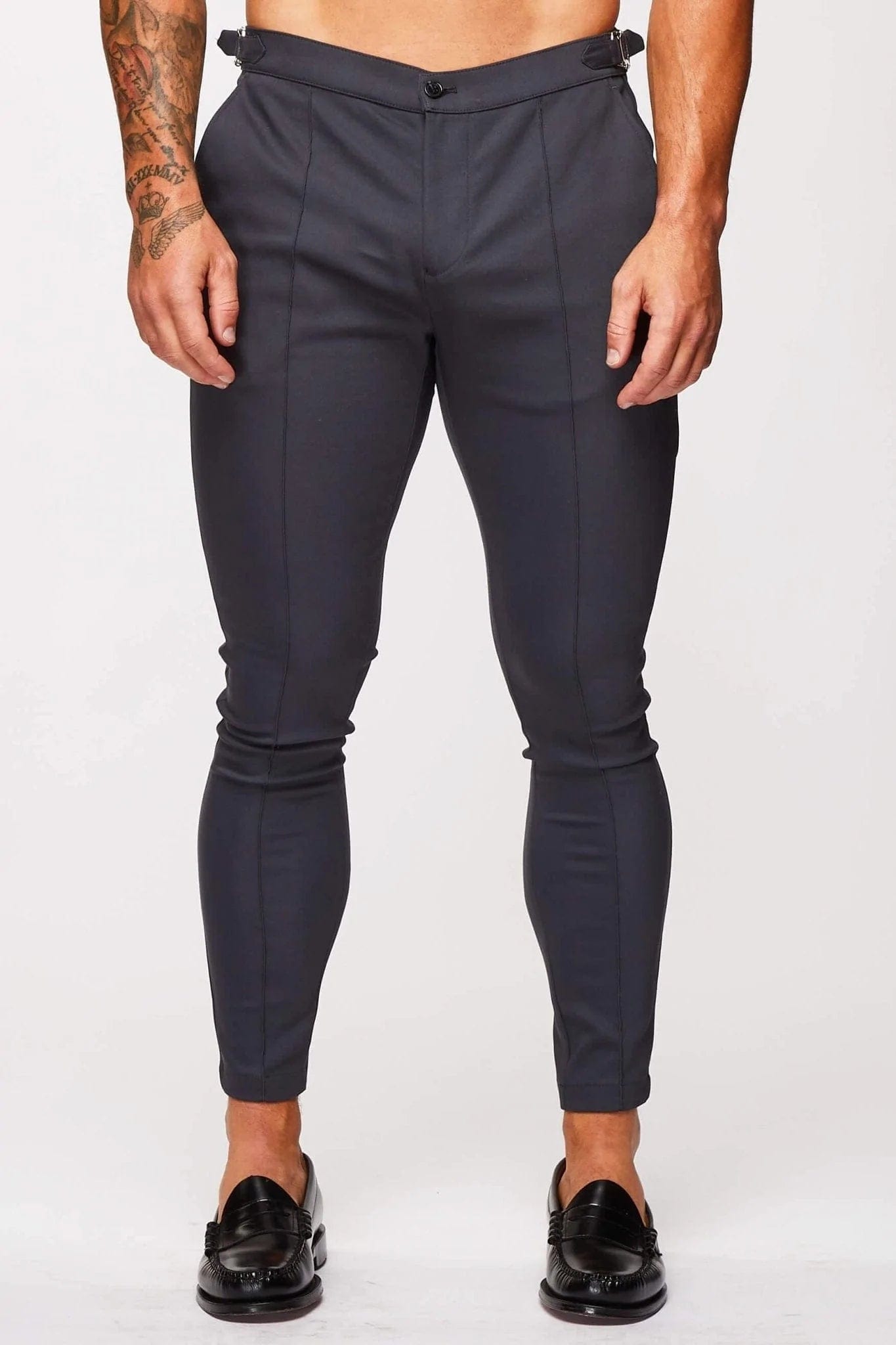 PLAIN STRETCH TROUSER W/ SIDE CINCH - GREY