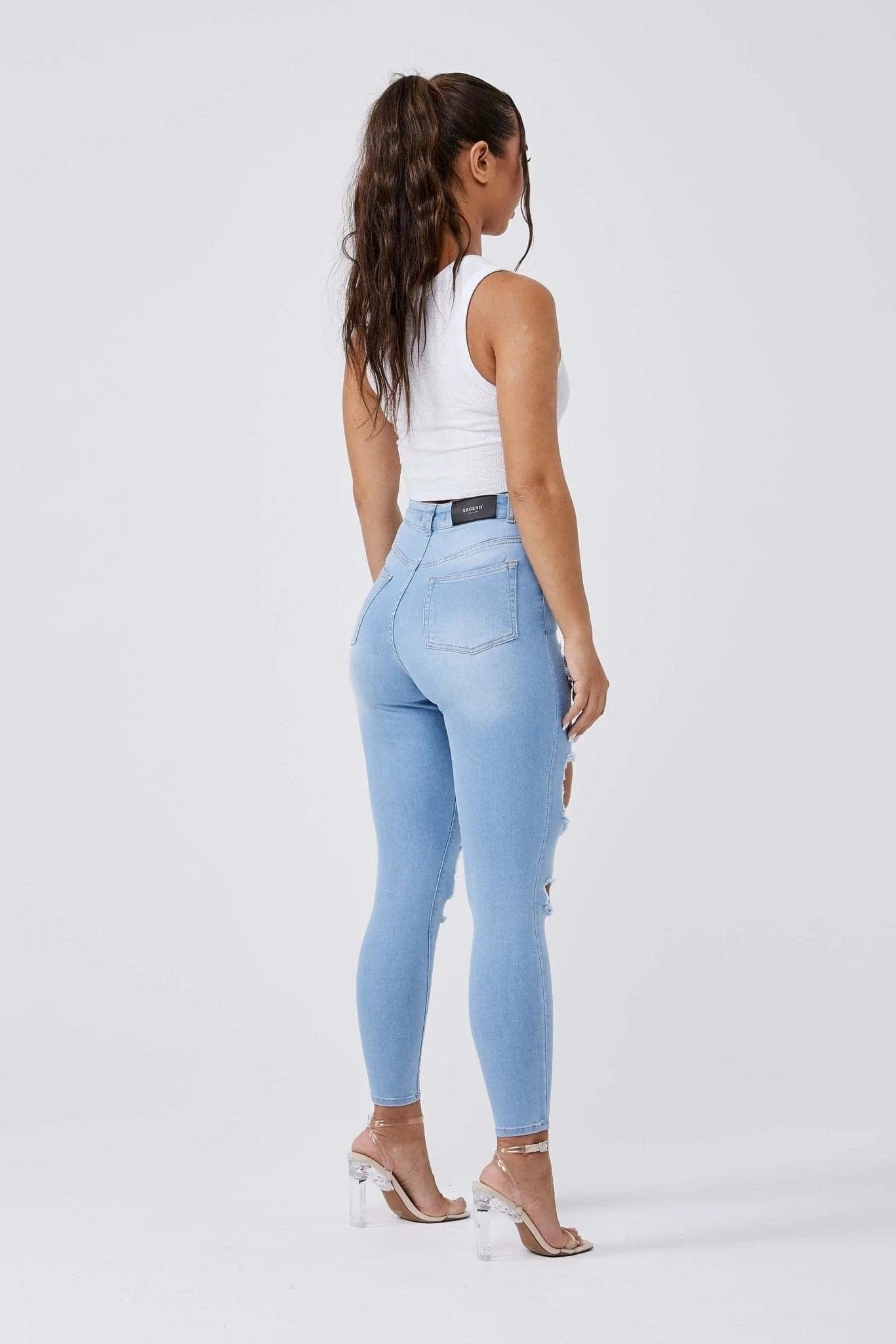 SKINNY JEANS MULTI RIPPED - LIGHT BLUE