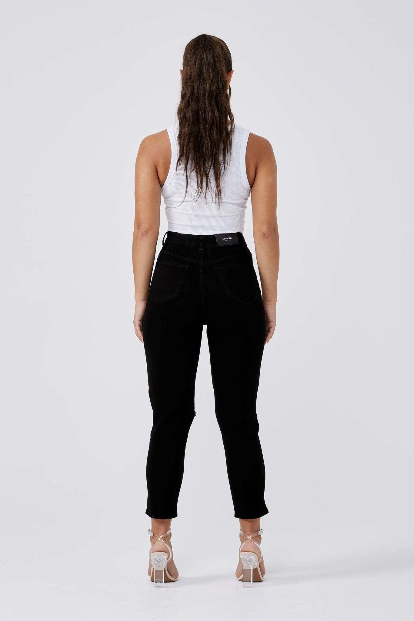 MOM JEANS MULTI RIPPED - BLACK