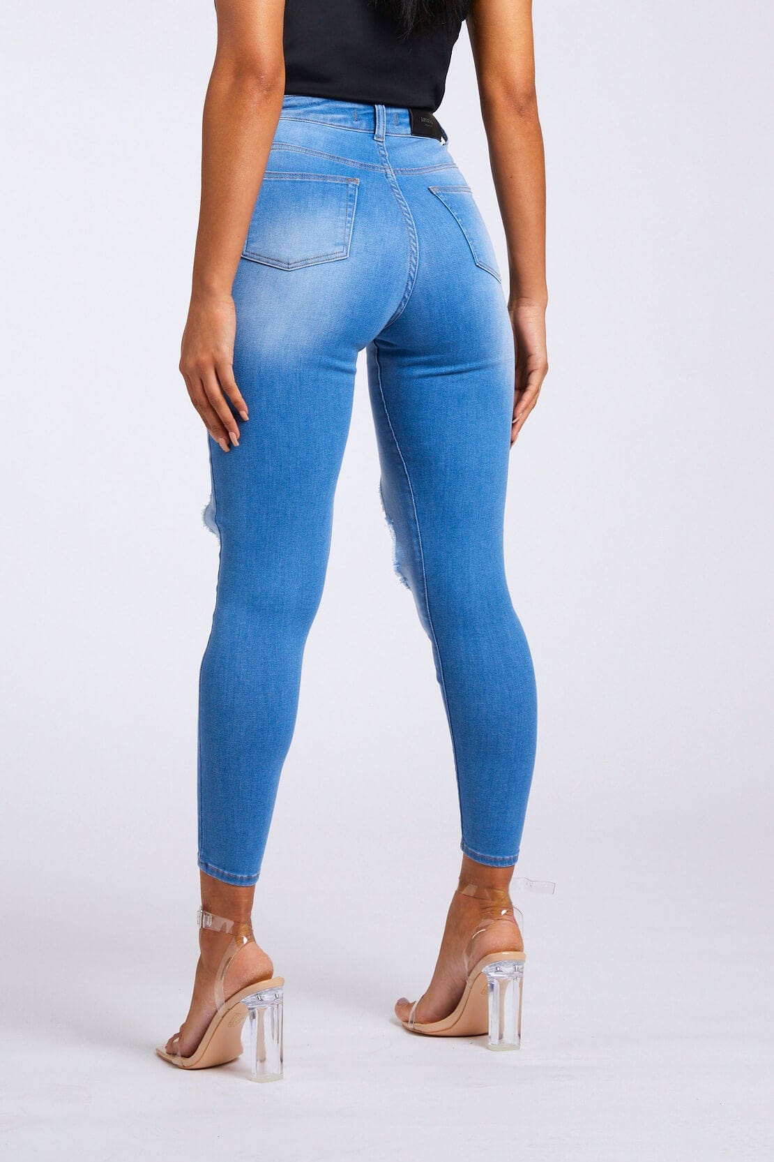 SKINNY JEANS BIG KNEE RIP - INDIGO BLUE