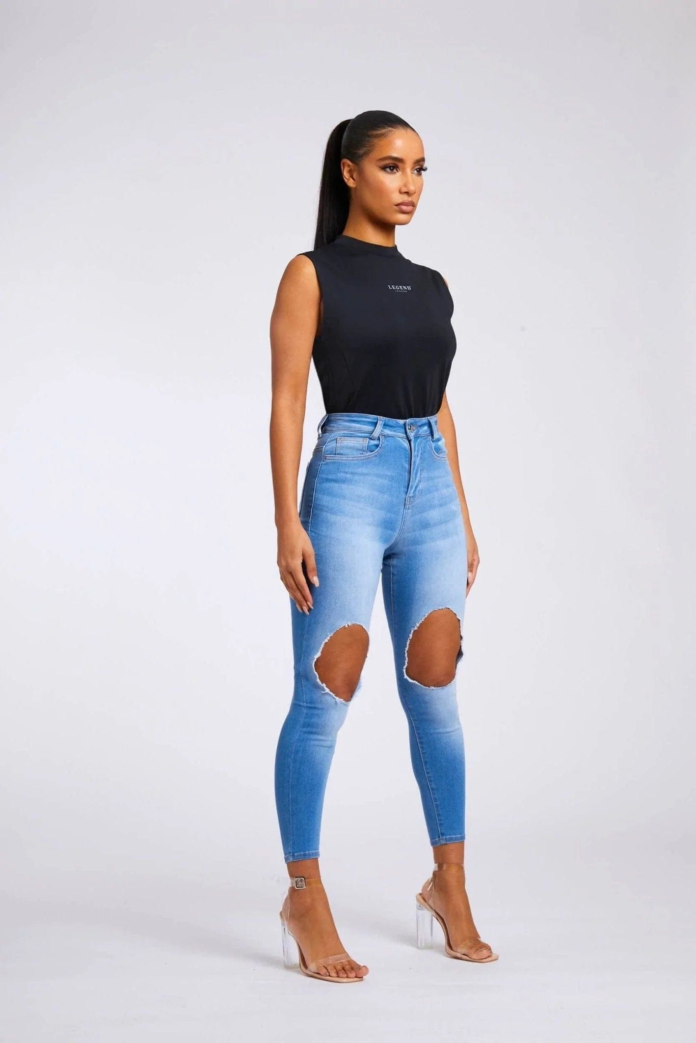 SKINNY JEANS BIG KNEE RIP - INDIGO BLUE