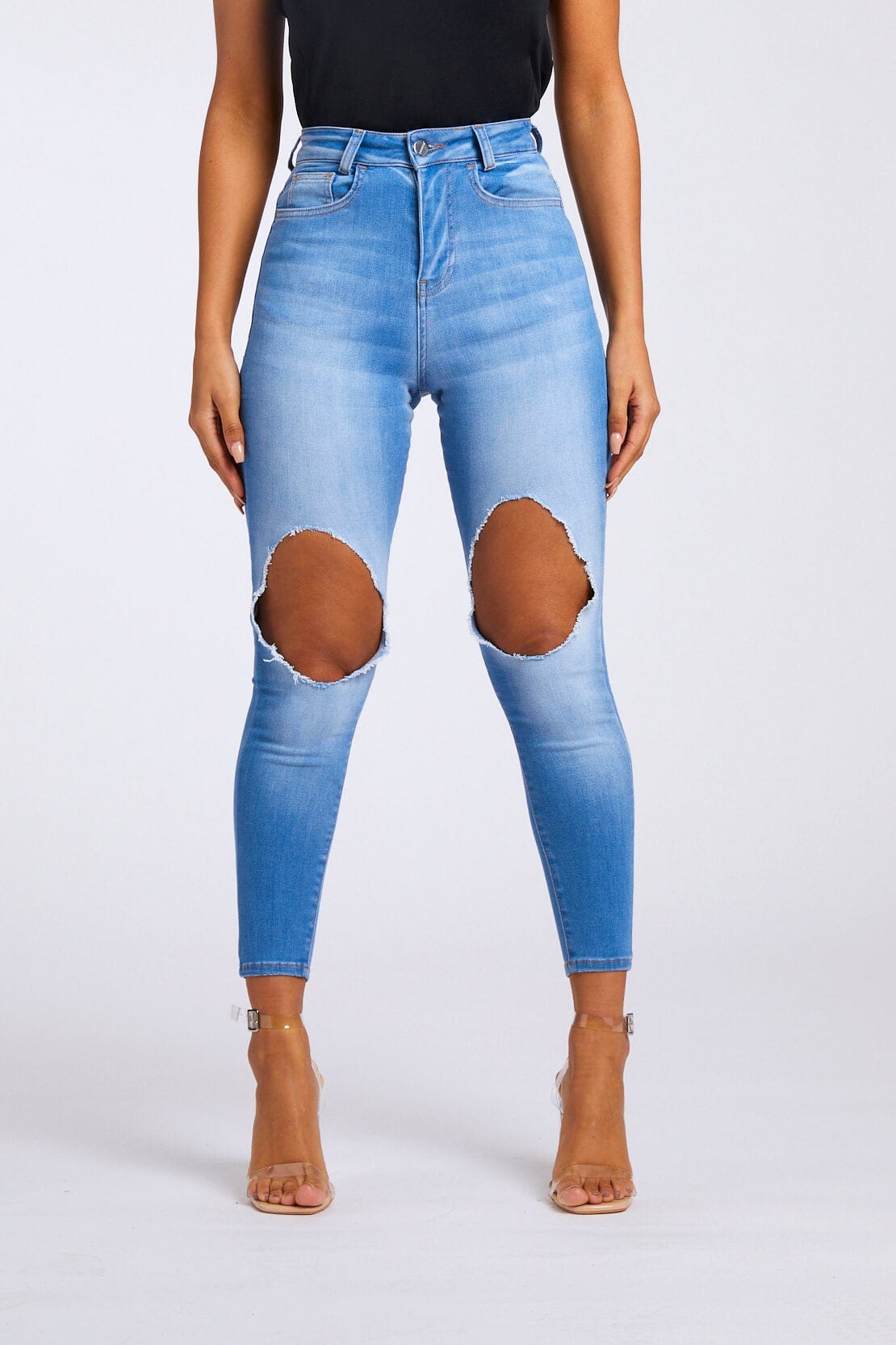 SKINNY JEANS BIG KNEE RIP - INDIGO BLUE