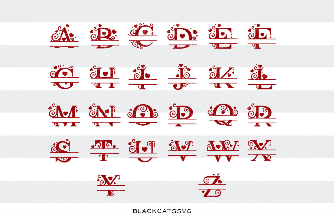 Download Monogram hearts split font Valentine SVG file Cutting File ...