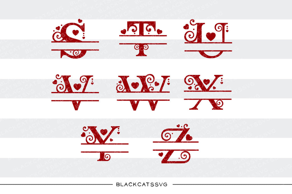 Download Monogram Hearts Split Font Valentine Svg File Cutting File Clipart In Blackcatssvg