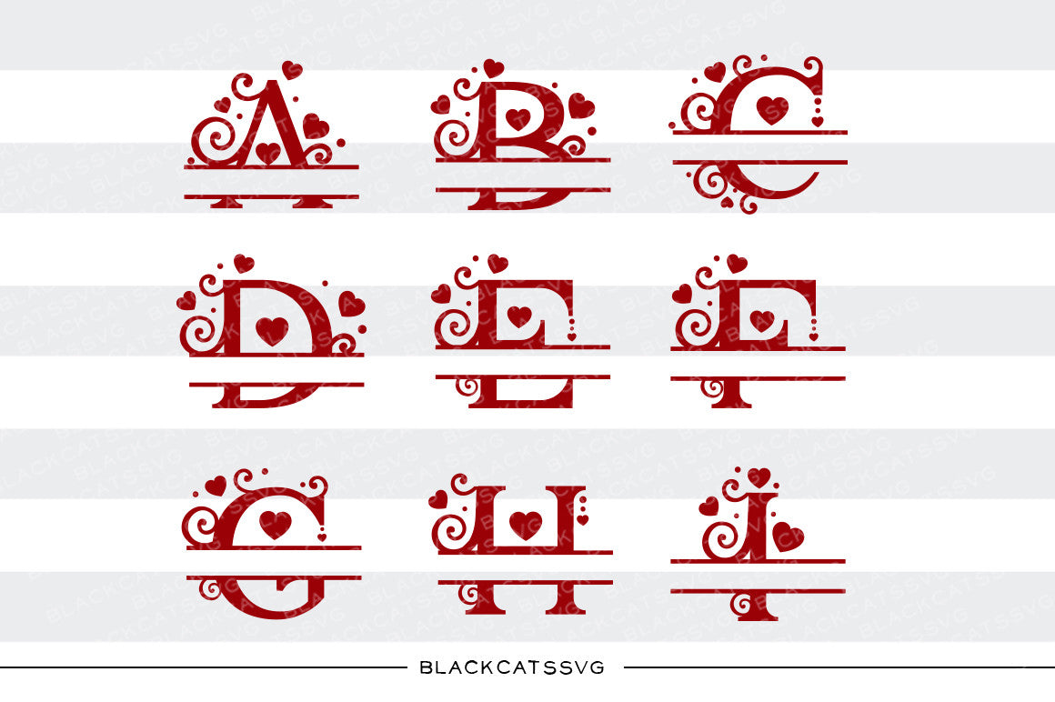 Download Monogram hearts split font Valentine SVG file Cutting File Clipart in - BlackCatsSVG