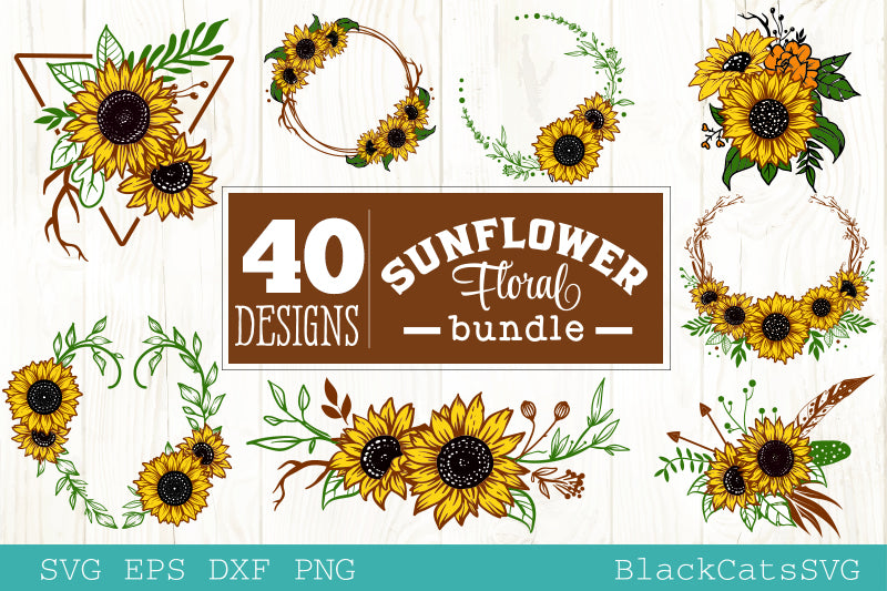 Download Sunflower frames SVG bundle 40 designs - BlackCatsSVG