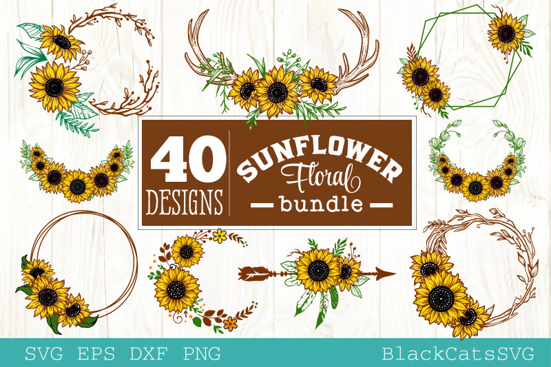 Download Sunflower frames SVG bundle 40 designs - BlackCatsSVG