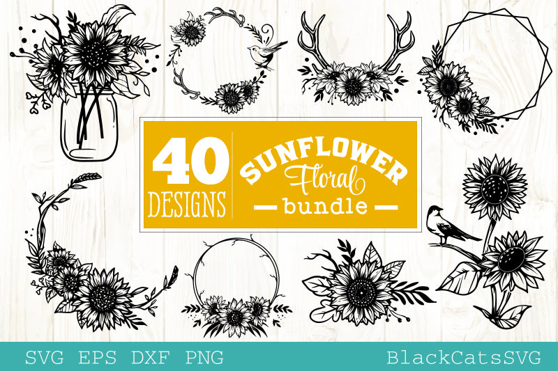 Download Sunflower frames SVG bundle 40 designs - BlackCatsSVG