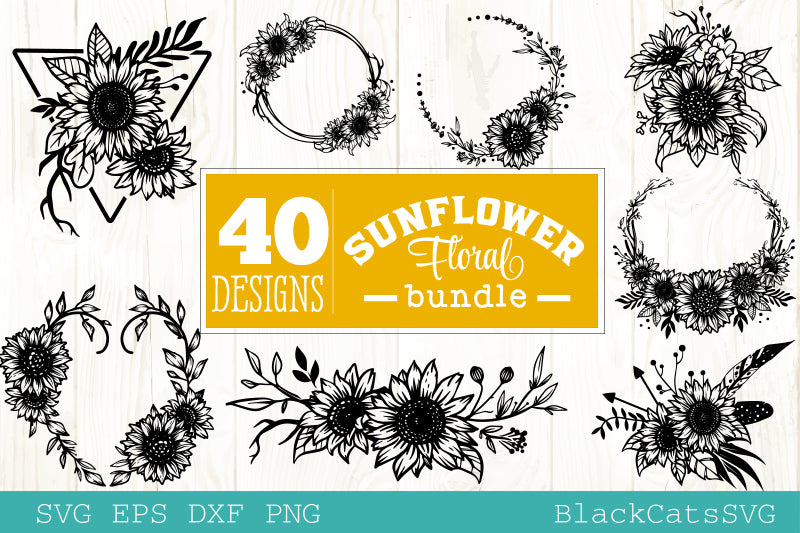 Download Sunflower frames SVG bundle 40 designs - BlackCatsSVG