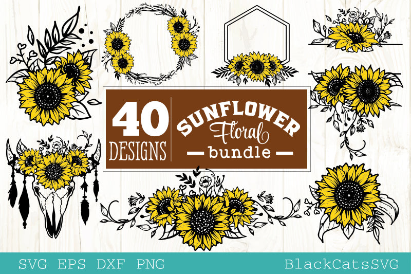 Sunflower Frames Svg Bundle 40 Designs Blackcatssvg