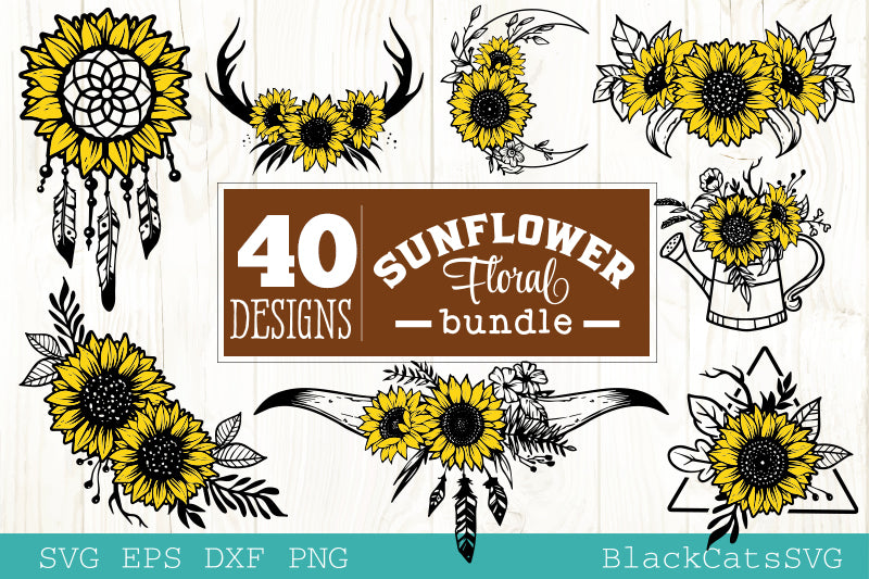 Download Sunflower frames SVG bundle 40 designs - BlackCatsSVG