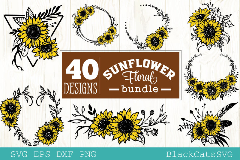 Download Sunflower frames SVG bundle 40 designs - BlackCatsSVG