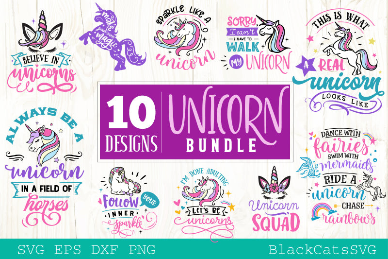 Download Unicorn Bundle Svg File Cutting File Clipart In Svg Eps Dxf Png For Blackcatssvg